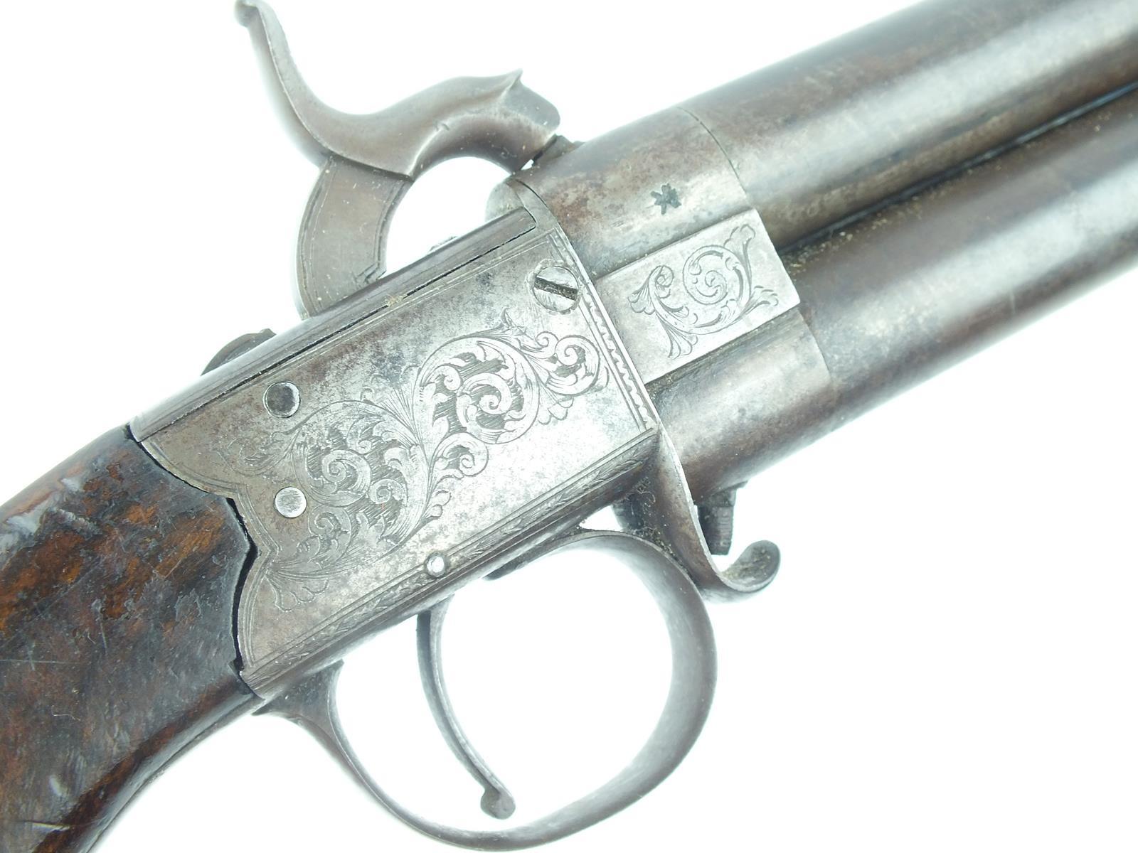 A 40-bore double barrelled percussion turnover belt pistol, 5inch barrels with scalloped engraving - Image 3 of 10