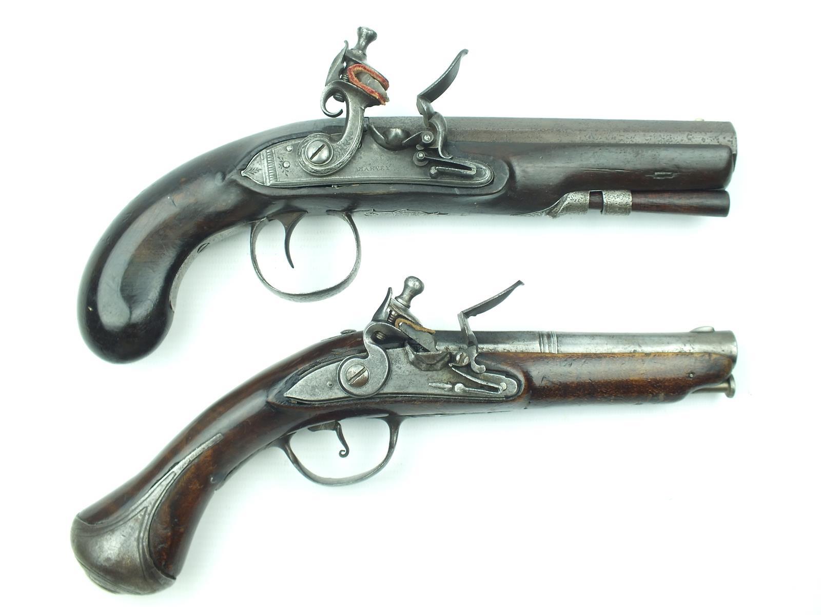 A flintlock travelling pistol by Harvey, 6inch sighted octagonal barrel, signed stepped lock with - Image 2 of 14