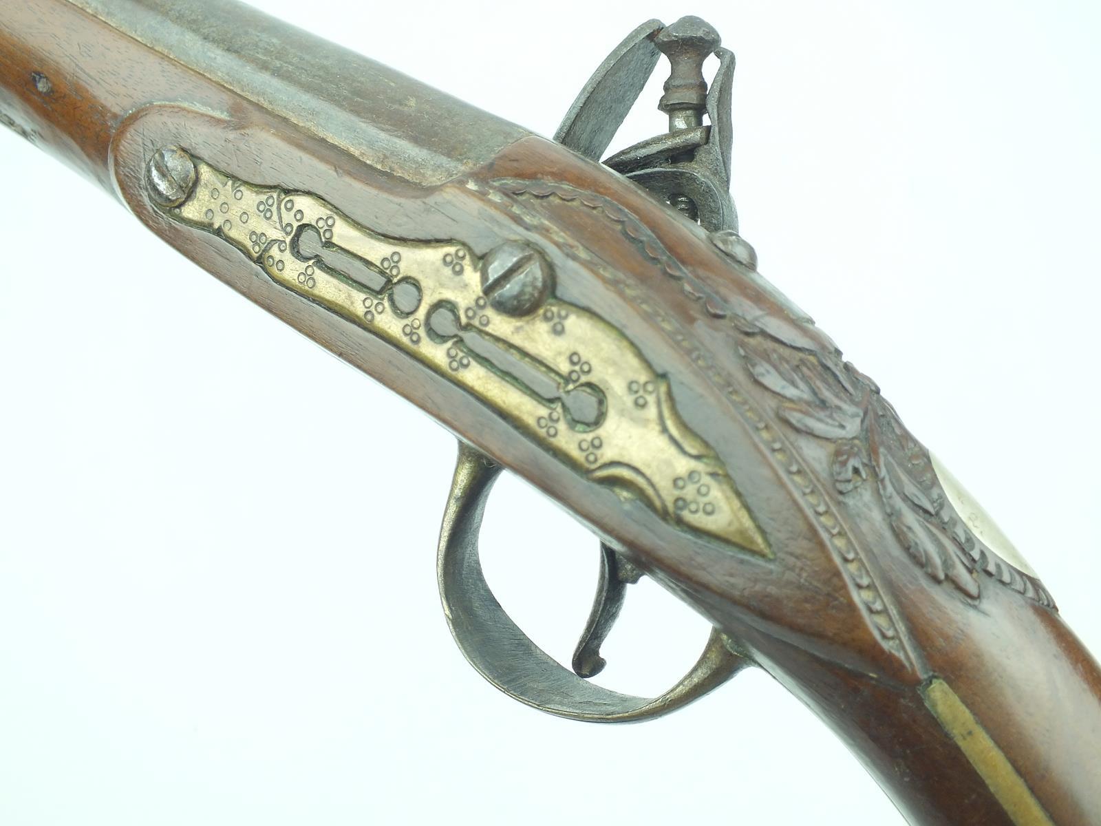 A Balkan 18-bore flintlock holster pistol, 13.75inch barrel, border engraved bevelled lock, full - Image 5 of 10