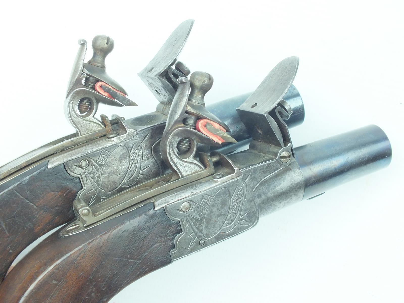 A pair of 54-bore flintlock boxlock pocket pistols, 1.5inch turn-off blued barrels, border - Image 12 of 15