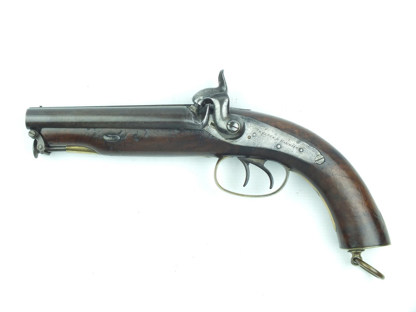 An Irish .577 double barrelled percussion Officer's or howdah pistol by Trulock & Harris, 6inch - Image 6 of 9