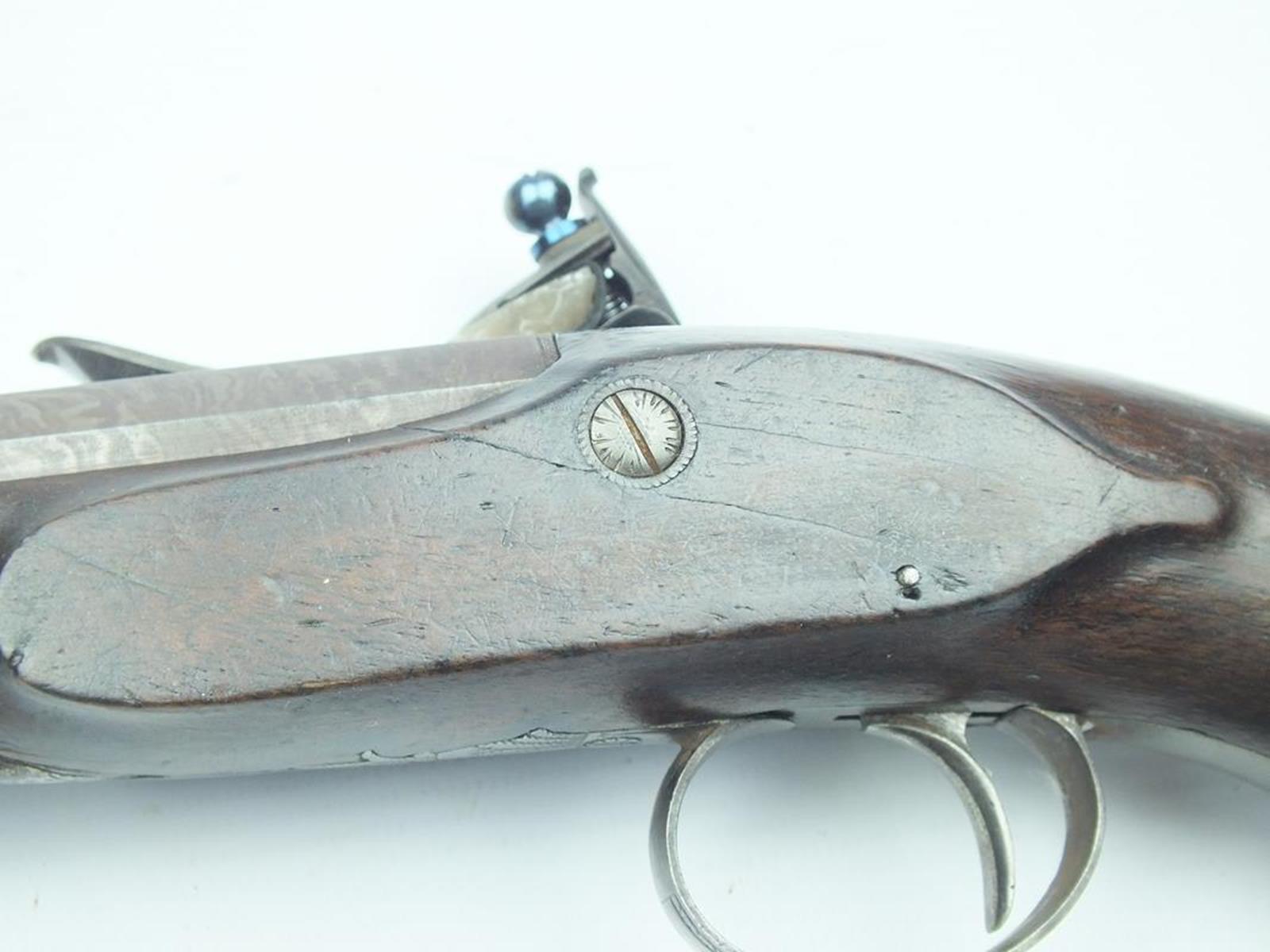 A flintlock travelling pistol by Durs Egg, 4 inch sighted octagonal browned damascus barrel signed - Image 4 of 9