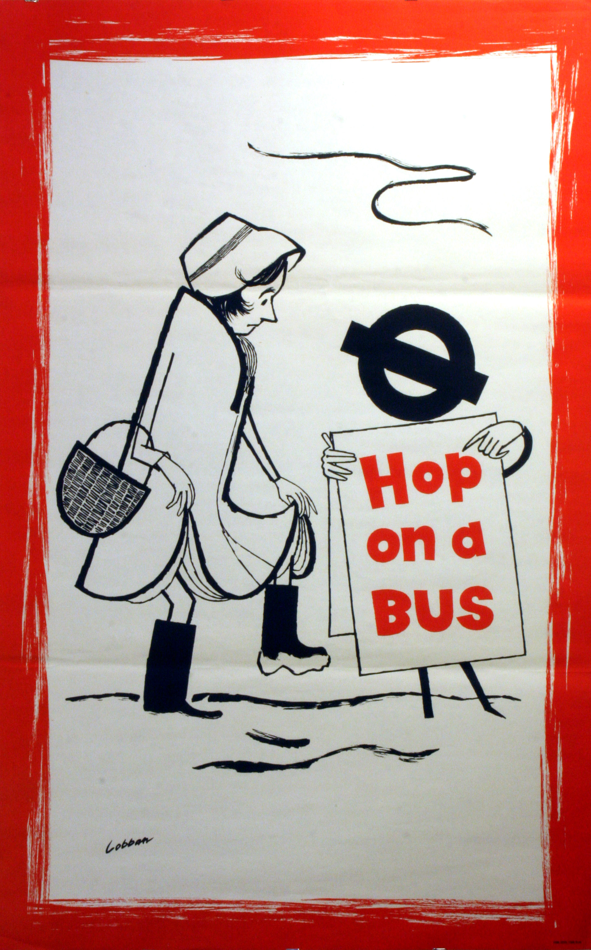 Original Vintage Advertising Poster LT London Transport: Hop on a Bus - snow