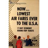 Travel Poster KLM USA Lowest Fares