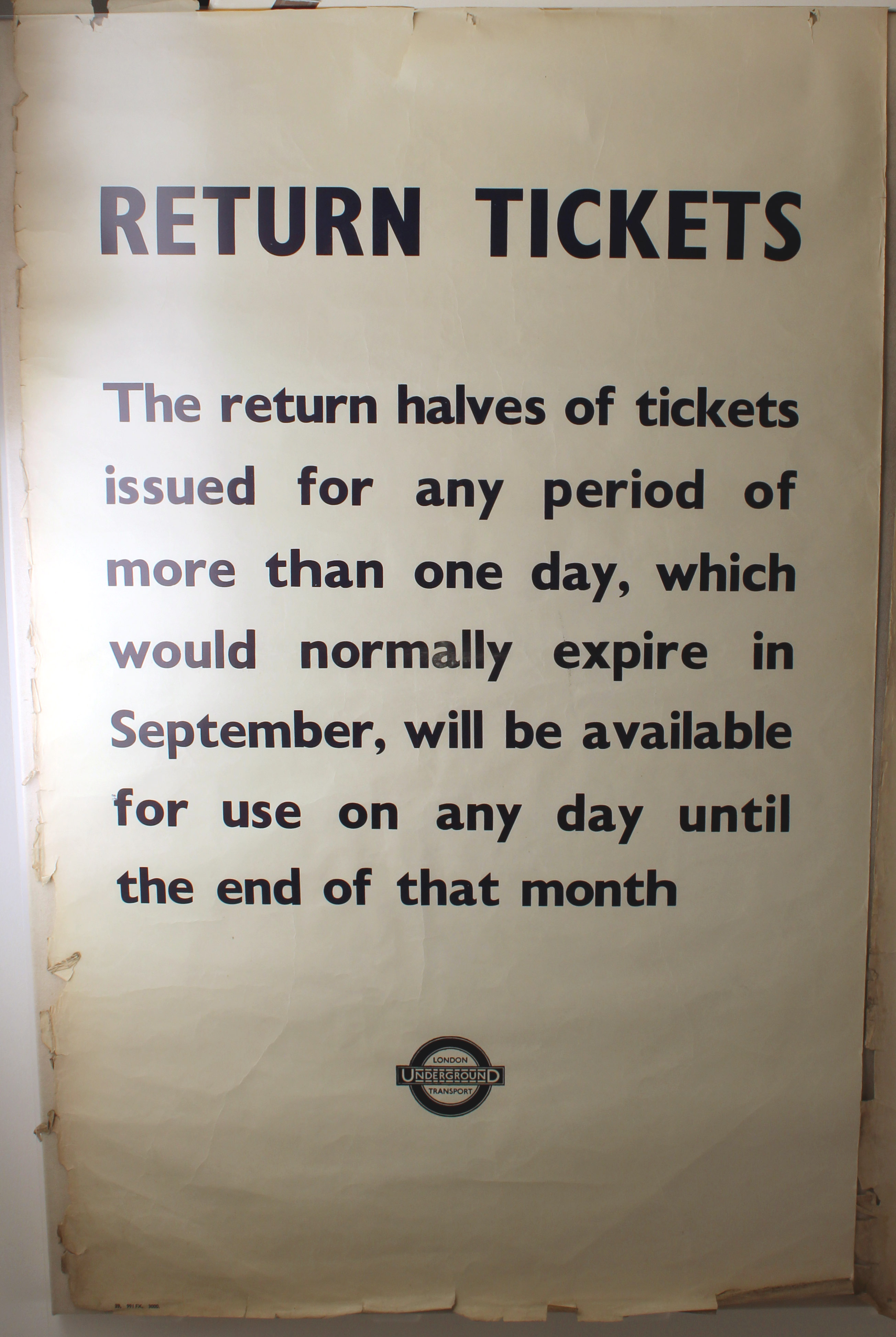 Original London Underground Poster Return Tickets 1939