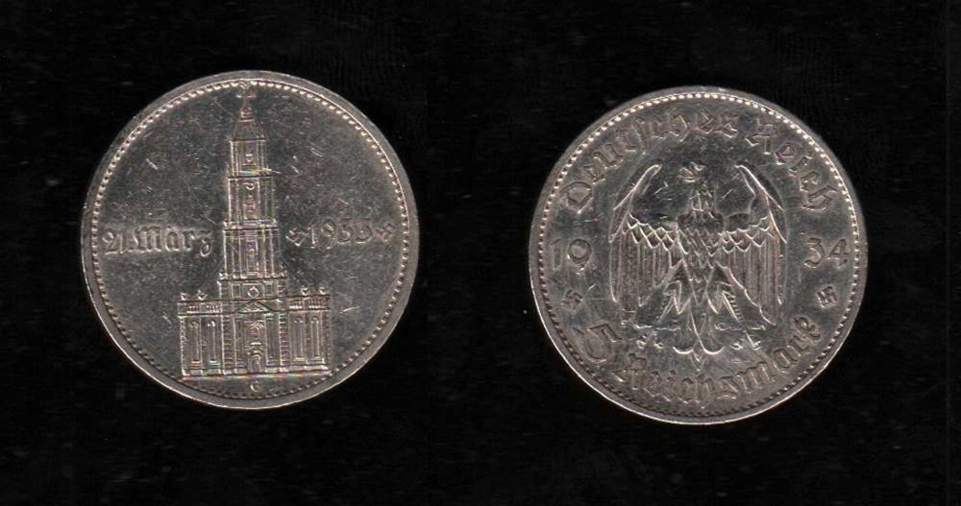 # Deutsches Reich. 4 Silbermünzen zu 5 Reichsmark. Erster Jahrestag Eröffnung des Reichstages.