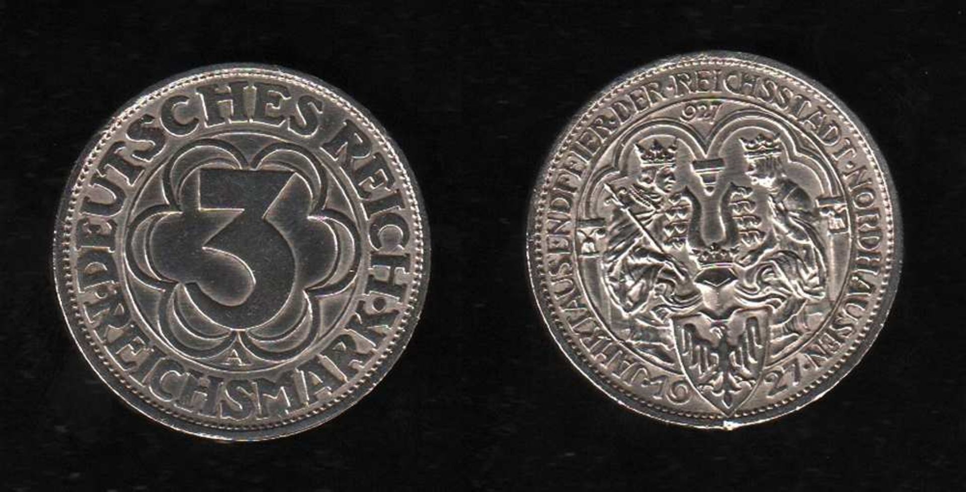 # Deutsches Reich. Silbermünze. 3 Reichsmark. 1000 Jahre Nordhausen. A 1927. Vorderseite: Kaiser