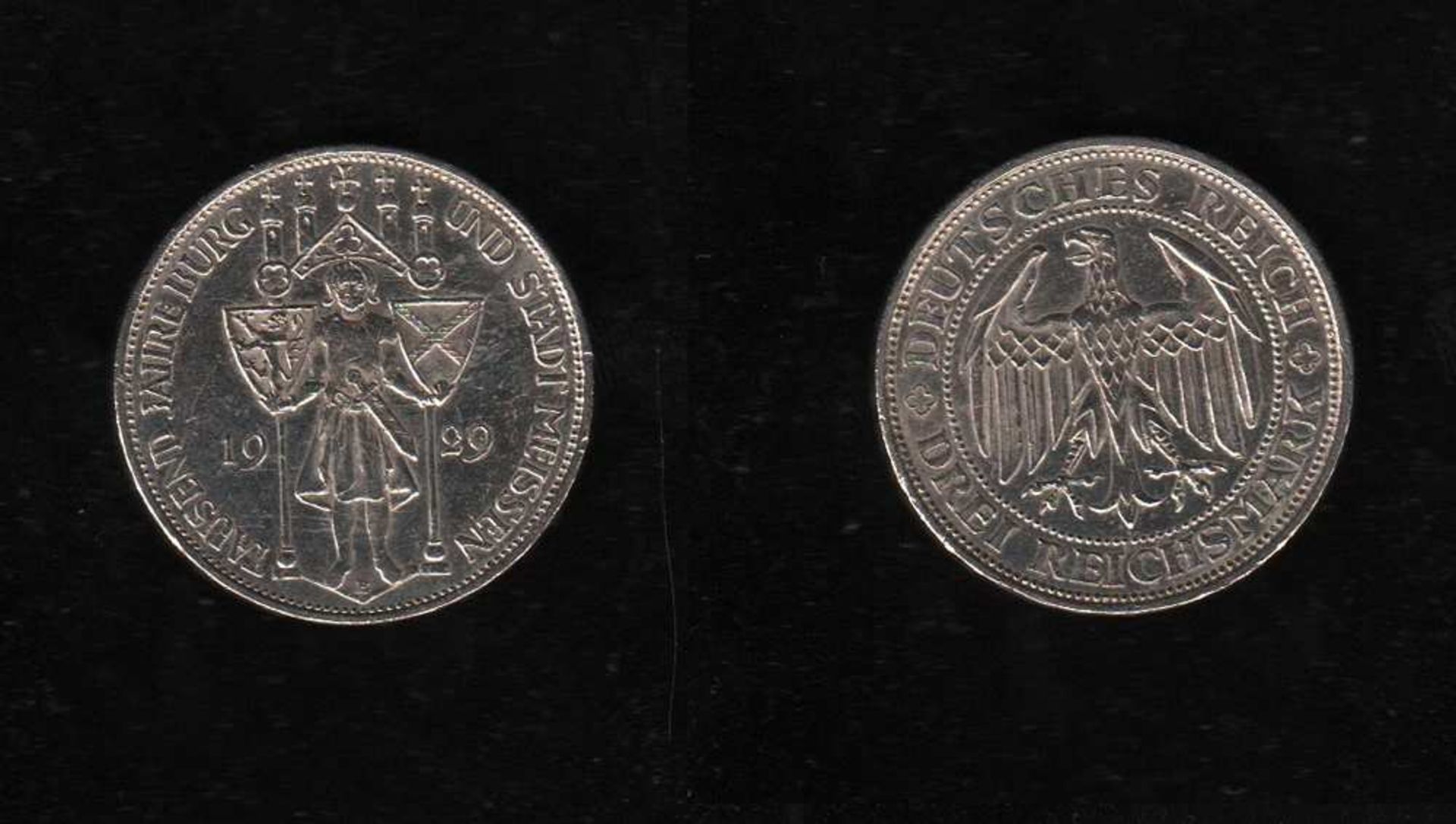 # Deutsches Reich. Silbermünze. 3 Reichsmark. 1000 Jahre Burg und Stadt Meißen. E 1929. Vorderseite: