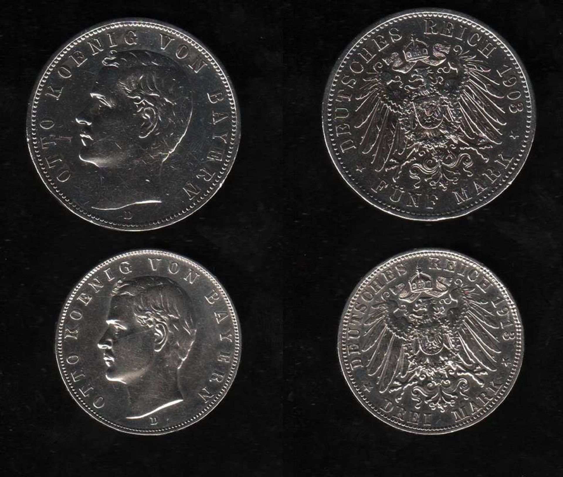 # Deutsches Reich. 2 Silbermünzen. 3 und 5 Mark. Otto, König von Bayern. D 1913 und 1903.