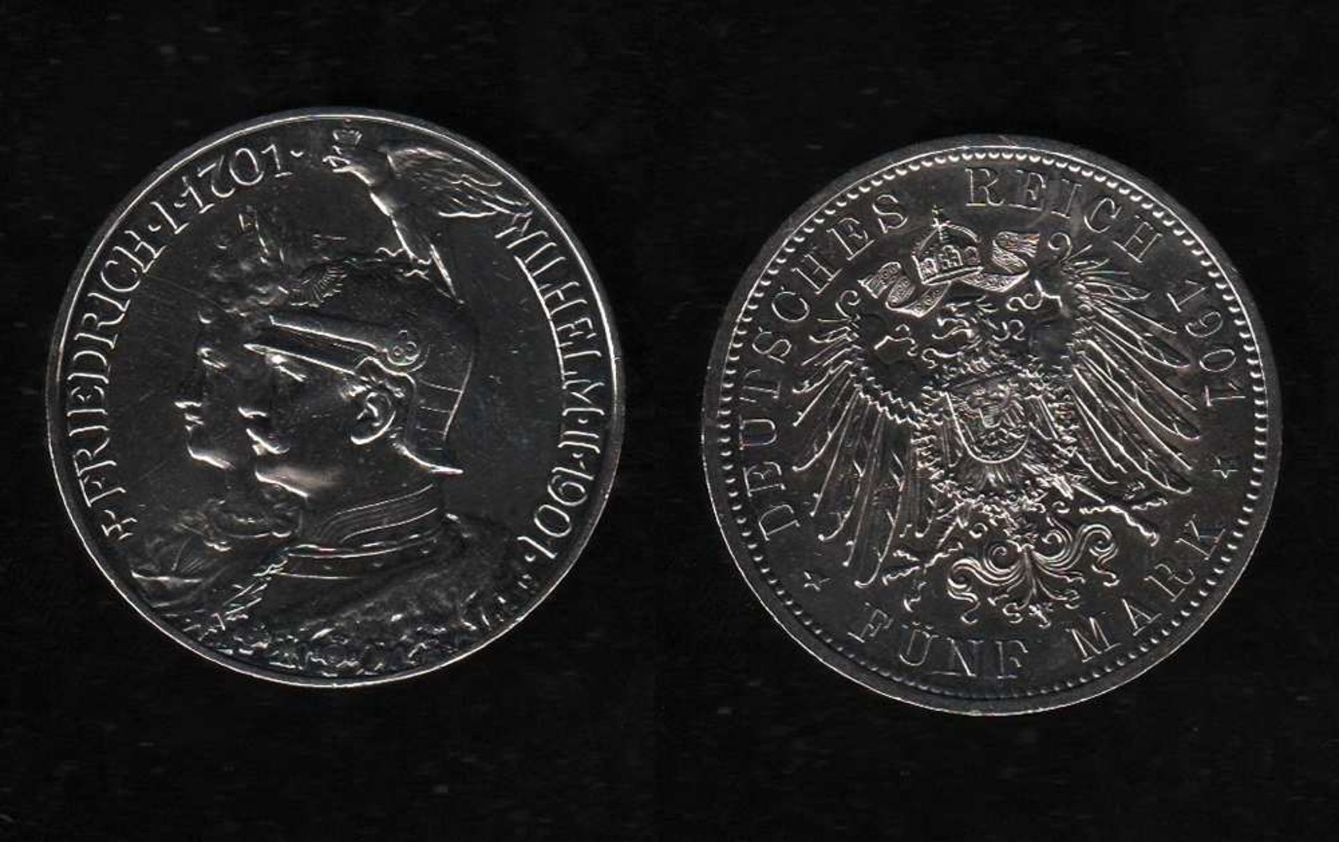 # Deutsches Reich. Silbermünze. 5 Mark. 200 Jahre Königreich Preußen. 1901. Vorderseite: Porträt