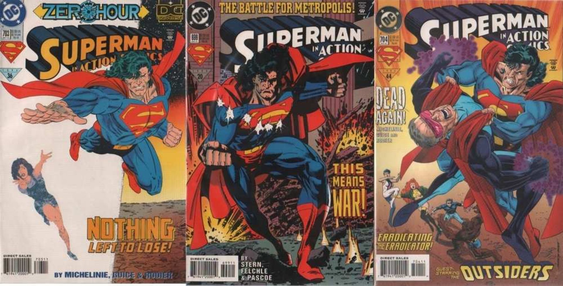 Action Comics. DC. Konvolut mit von 5 Heften: Nr. 696, 698, 699, 703 und 704. Erscheinungsjahr 1994.