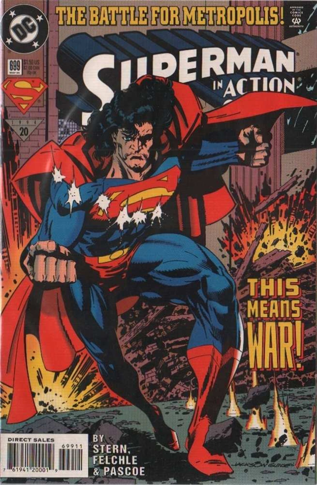 Action Comics. DC. Konvolut mit von 5 Heften: Nr. 696, 698, 699, 703 und 704. Erscheinungsjahr 1994. - Image 5 of 7