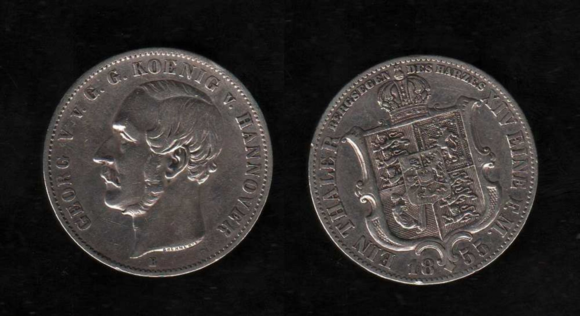 # Hannover. Silbermünze. Ausbeutetaler. Georg V., König von Hannover. B 1855. Vorderseite: Porträt