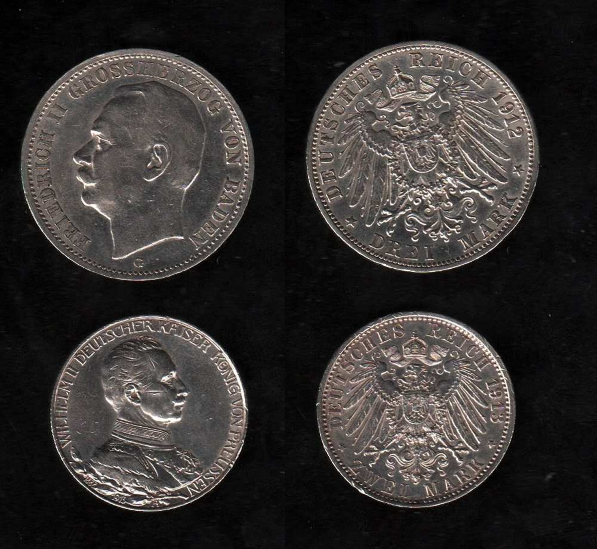 # Deutsches Reich. Silbermünze. 3 Mark. Friedrich II., Großherzog von Baden. G 1912. Vorderseite: