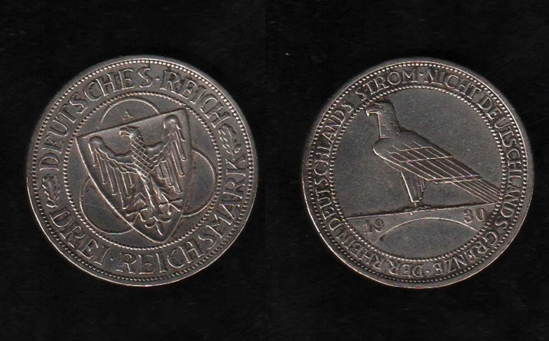 # Deutsches Reich. Silbermünze. 3 Reichsmark. Zur Rheinlandräumung. J 1930. Vorderseite: Adler auf