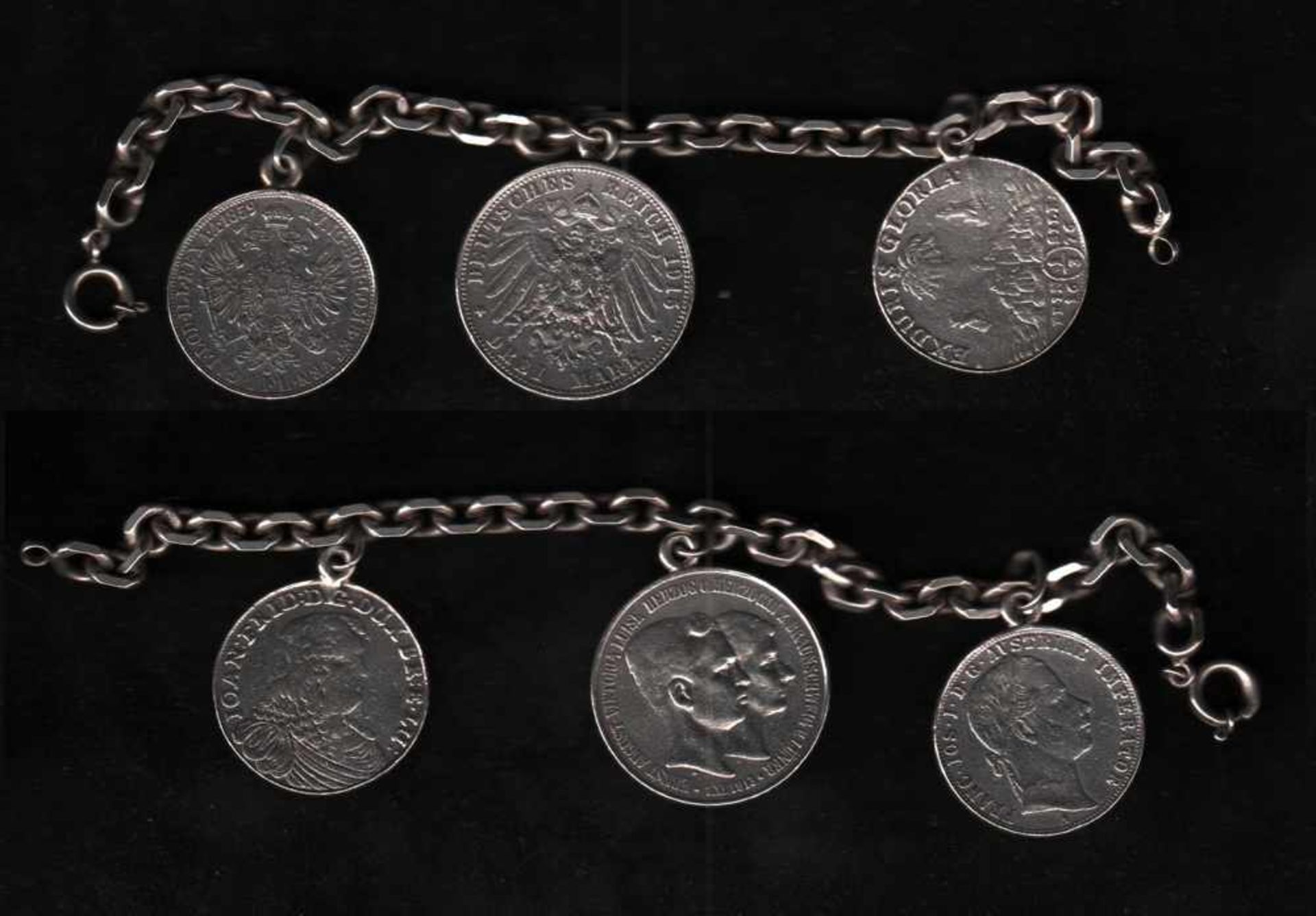 # Deutsches Reich. Kette aus Silber (835) mit drei Münzen als Anhänger. Gewicht (Kette und