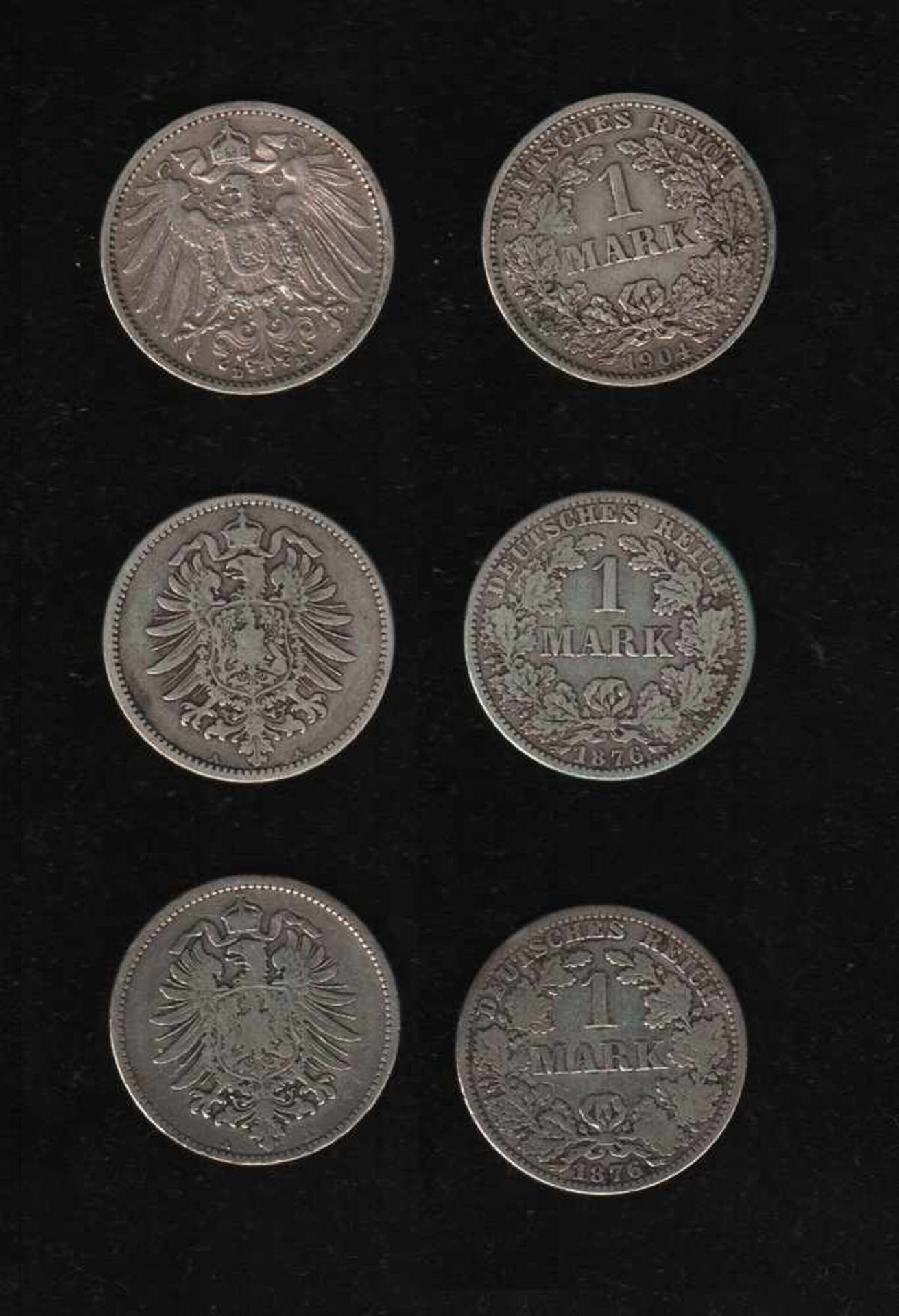 # Deutsches Reich. 10 Silbermünzen zu 1 Mark. Kursmünzen. 1874 - 1915. Vorderseite: Gekrönter