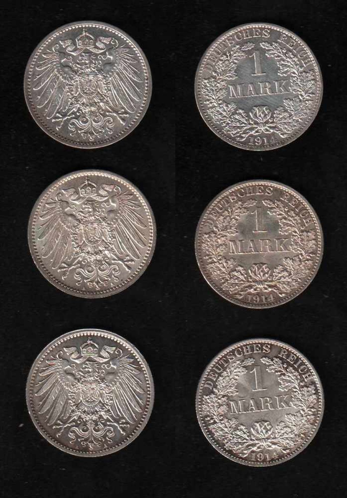 # Deutsches Reich. 15 Silbermünzen zu 1 Mark. Kursmünzen. 1873 - 1876 und 1914 - 1915.