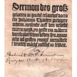 Tauler, Johannes. Sermon des groszgelarten in gnaden erlauchten doctoris Johannis Thauleri predigerr