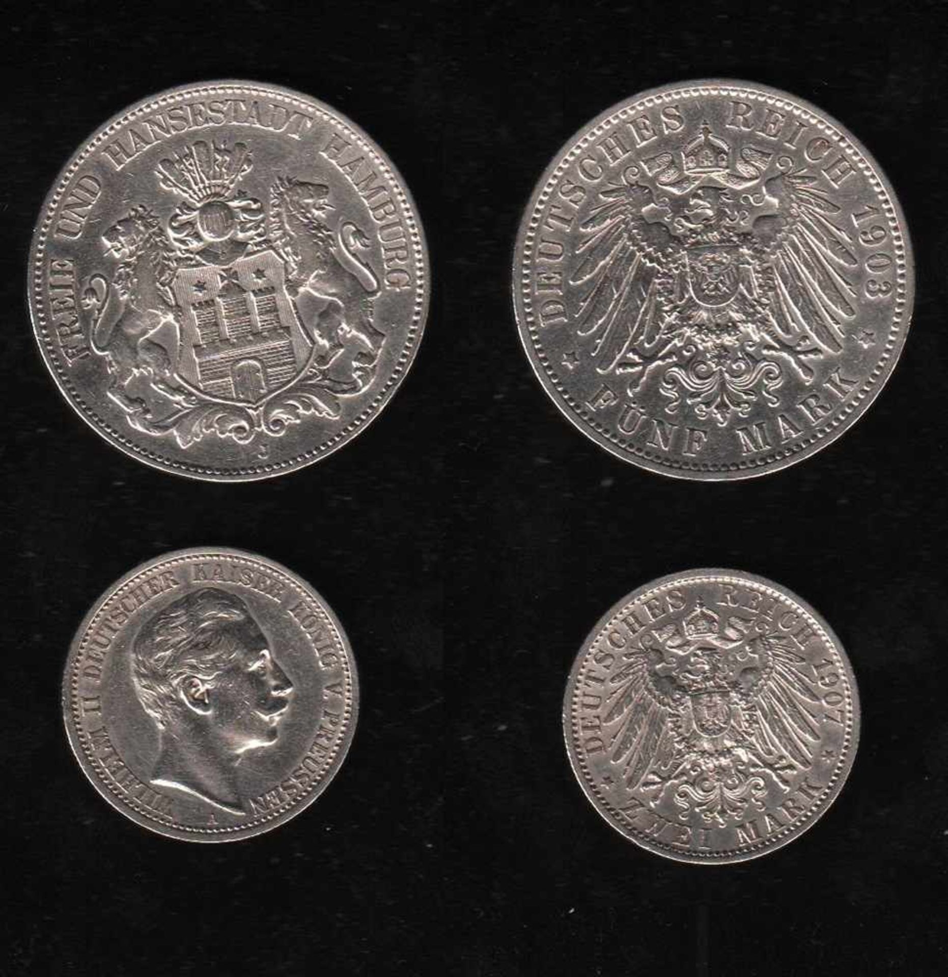 # Deutsches Reich. Silbermünze. 5 Mark. Freie und Hansestadt Hamburg. J 1903. Vorderseite: