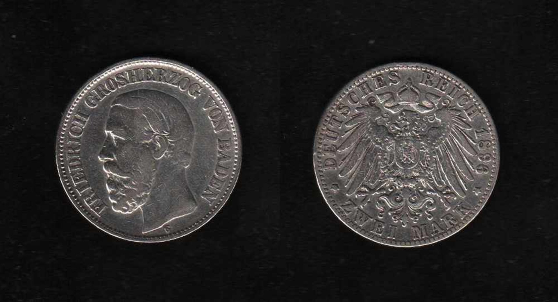 # Deutsches Reich. Silbermünze. 2 Mark. Friedrich I., Großherzog von Baden. 1896. Vorderseite: