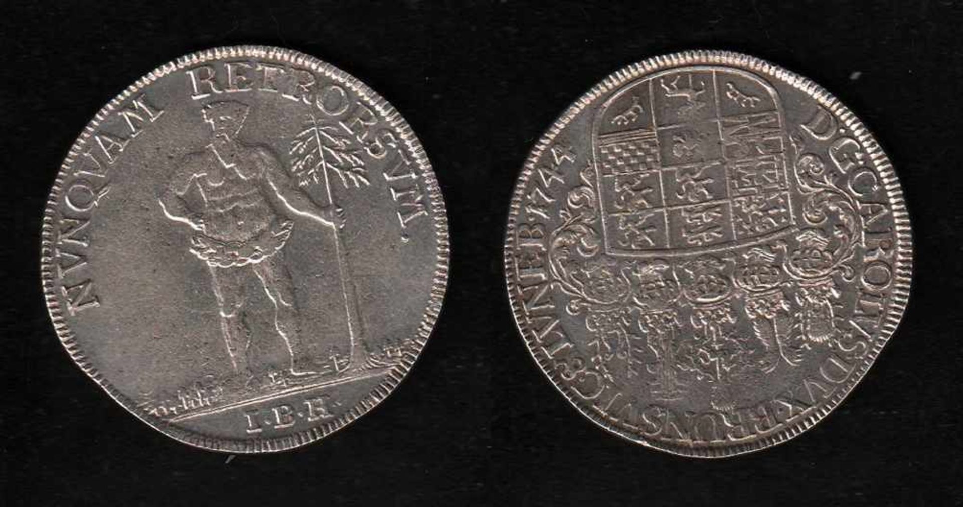 # Braunschweig. Silbermünze. 1 Taler. Karl I., Herzog zu Braunschweig - Lüneburg. 1744. Vorderseite: