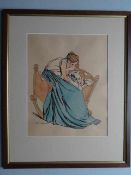 Lassen, Käte. Mutter mit Kind in der Wiege. Kolor. Lithographie. Um 1910. Im Stein signiert. 26,5