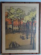 Lassen, Käte. St. Marienkirchhof - Flensburg. Farblithographie von 1910. 43 x 30,5 cm. Gerahmt.