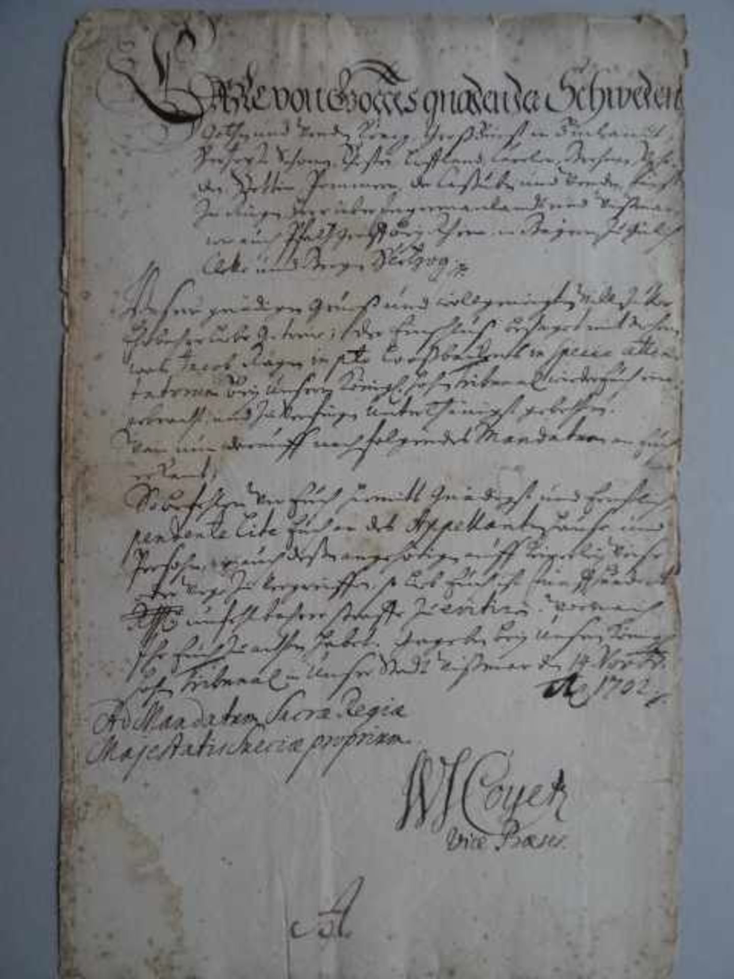 Karl XII. (König von Schweden; Stockholm 1682 - 1718 Frederikshald). Handschriftliches Mandatum,