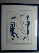 Leiberg, Helge (Dresden 1954). Tanzendes nacktes Paar. Farbradierung von 1989. Signiert, datiert