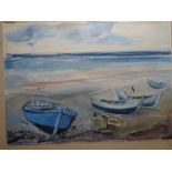 Ewertsen, Annemarie (Kiel 1909 - 1993 Laboe). Fischerboote am Strand. Pastellkreide auf Papier von