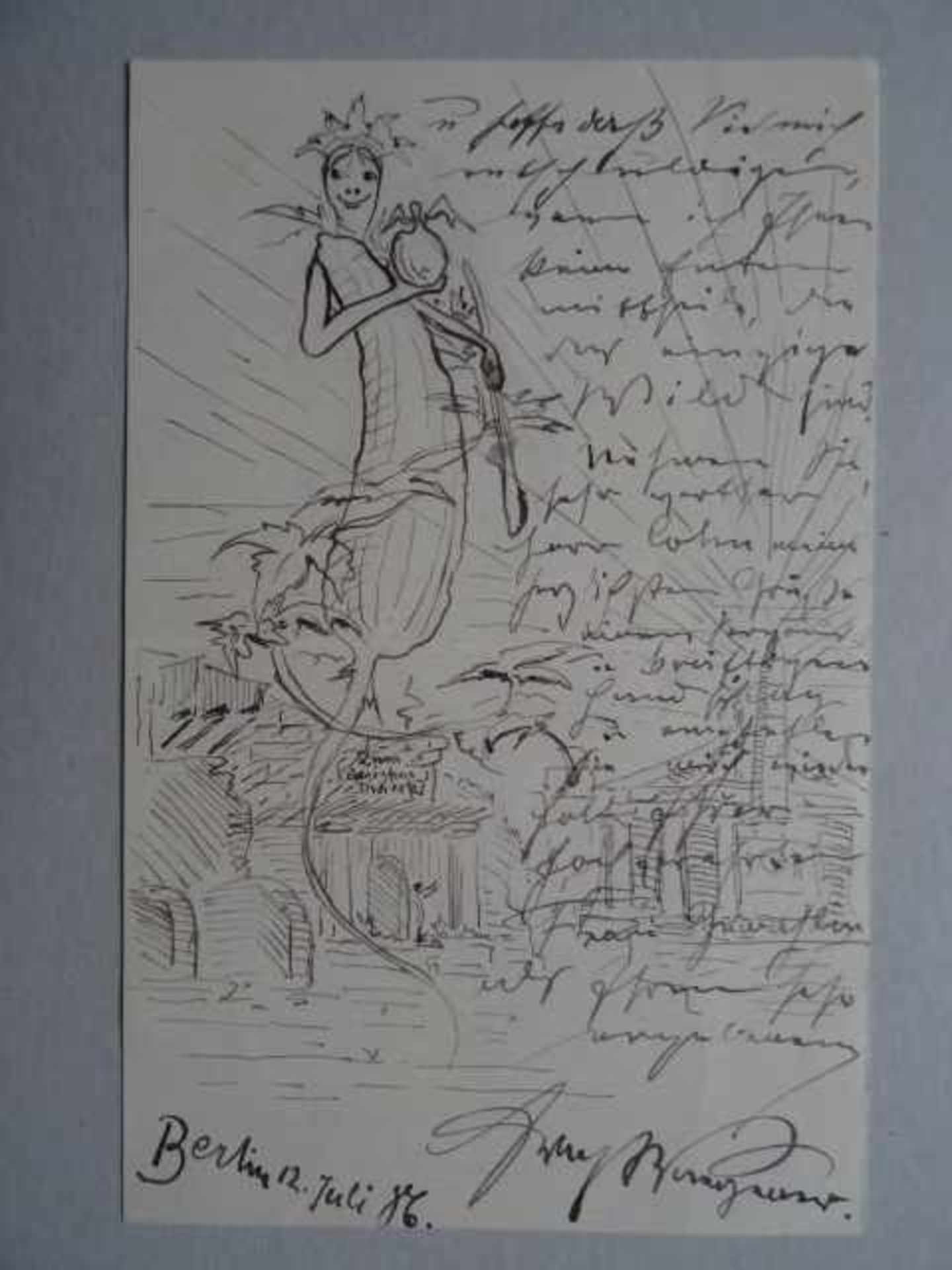 Waegener, Ernst (Bildhauer; Hannover 1854 - 1919). Eigenhändiger Brief mit kleiner Skizze und