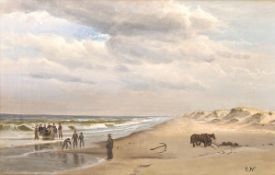 Neumann, Carl (1833 - 1891). Strandszene. Öl auf Leinwand. Um 1860. Unten rechts monogrammiert. 25,5