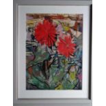 Rickers, Hans (Itzehoe 1899 - 1979 Kiel). Rote Blumen. Aquarell und Pastellkreide auf Papier von