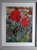 Rickers, Hans (Itzehoe 1899 - 1979 Kiel). Rote Blumen. Aquarell und Pastellkreide auf Papier von