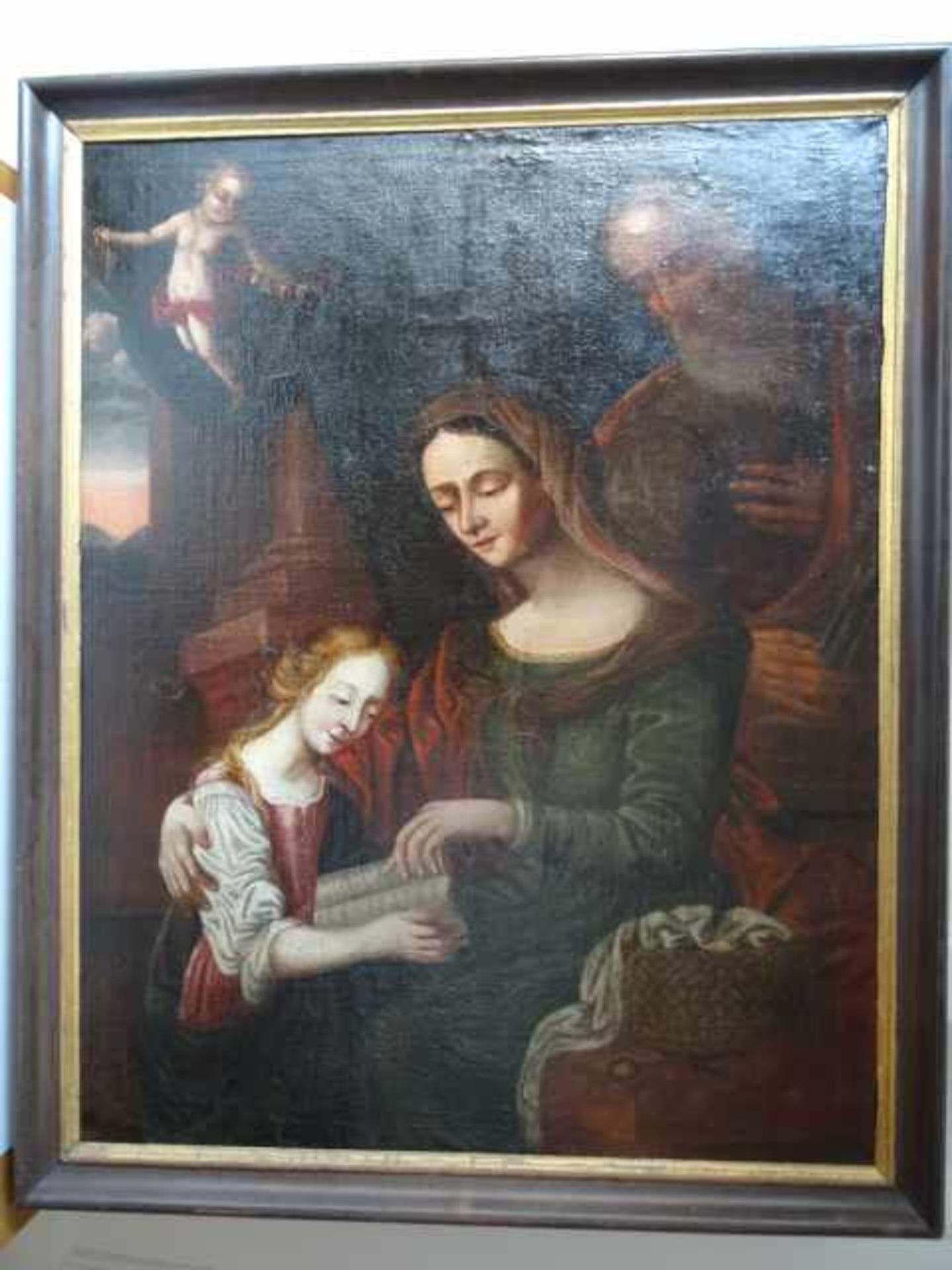 Anonym.- Maria und ihre Eltern Anna und Joachim. Öl auf Leinwand. (Um 1740). Rechts mittig sehr - Bild 2 aus 3