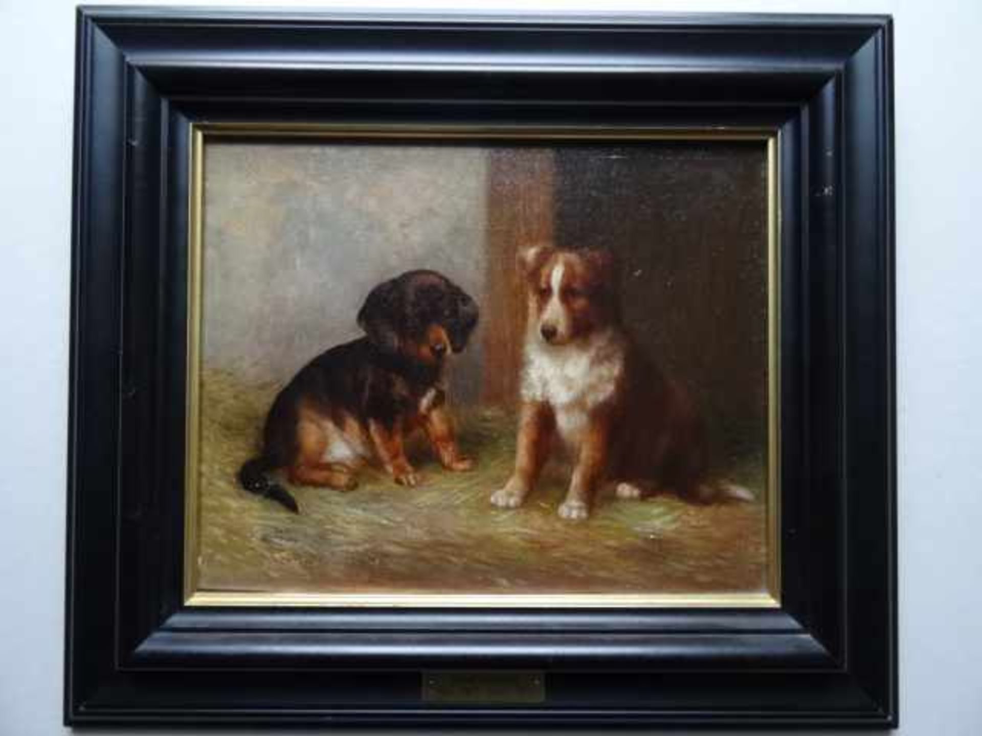 Heimerl, Josef (Wien 1867 - nach 1918). Zwei Hundewelpen. Öl auf Leinwand. Um 1899. Oben rechts