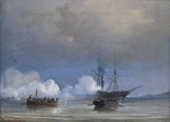Melbye, Vilhelm (Helsingor 1824 - 1882 Roskilde). Kanonenboote bei Als 1850. (Kanonbaade ved Als