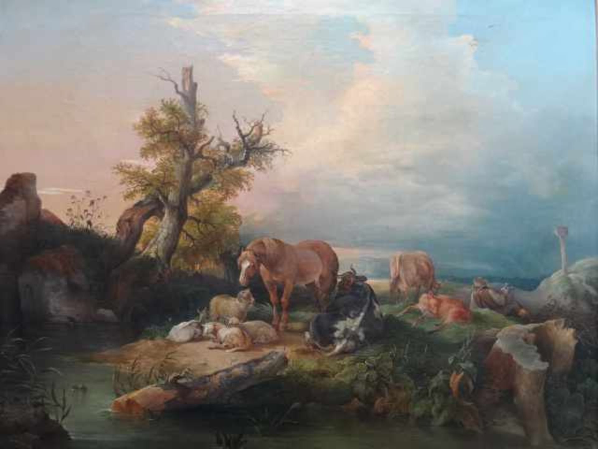 Lindner, Johann (Alfeld 1839 - 1906 München). Weidevieh bei der Rast. Öl auf Leinwand. 1853. Unten - Bild 2 aus 4