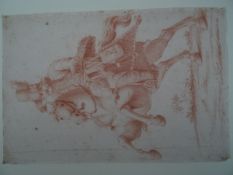 Anonym.- Husar. Rötelzeichnung, um 1780 (?). 29,5 x 19,5 cm. Porträt eines Husaren auf einem