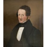 Anonym.- Porträt eines Mannes im grünen Mantel. Öl auf Leinwand von 1838. Mittig rechts