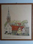 Lassen, Käte. Der Nordermarkt - Flensburg. Farblithographie von 1910. 41 x 33,5 cm. Gerahmt.