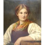 Defregger, Franz von (Ederhof 1835 - 1921 München). Porträt einer jungen Frau. Öl auf Holz. Um 1880.