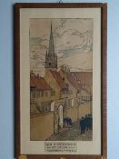 Lassen, Käte. Der Klostergang zu St. Nicolai - Flensburg. Farblithographie von 1910. 37 x 19 cm.