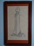 Anonym.- Frau im langen Gewand. Bleistiftzeichnung auf Papier, um 1927 (?). Unten rechts