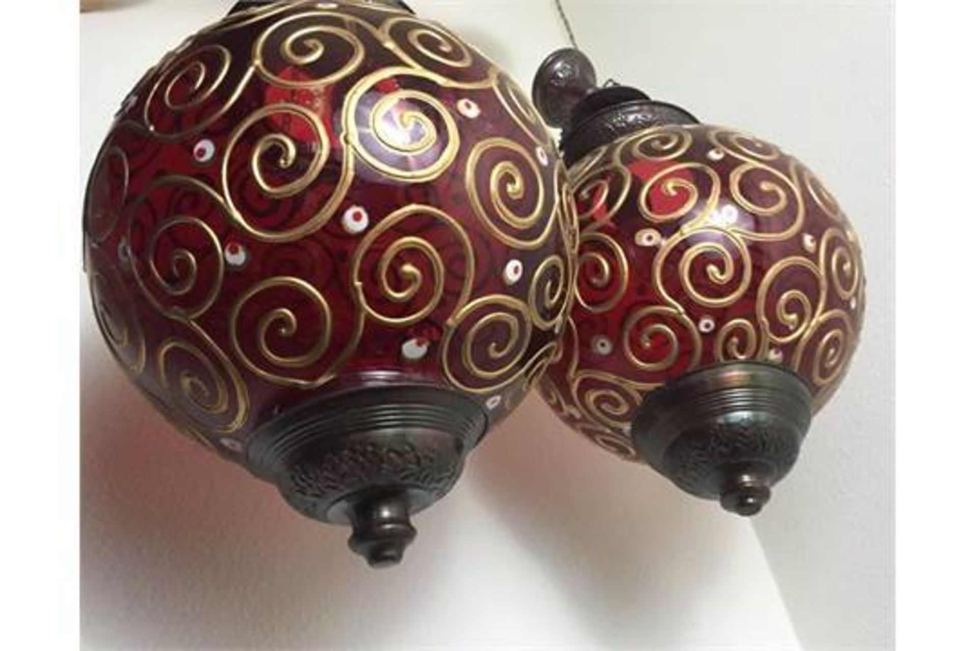 Set of 2 Antique Indian Handcrafted, Glassblown Refurnished Oil Lamp - Image 3 of 3