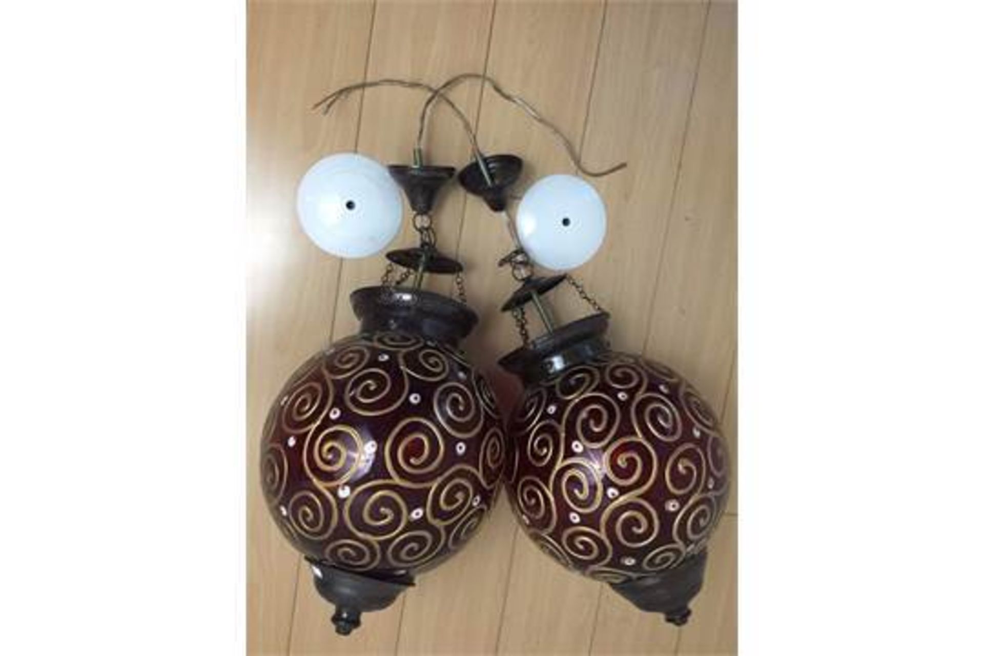 Set of 2 Antique Indian Handcrafted, Glassblown Refurnished Oil Lamp - Image 2 of 3