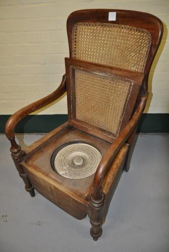 Victorian beech bergere back & seat commode armchair - Image 2 of 2