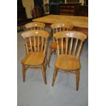 4 late Edwardian beech lathe back Windsor style kitchen chairs