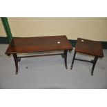 Reproduction mahogany finished part nest of occasional tables on splayed feet with brass paw